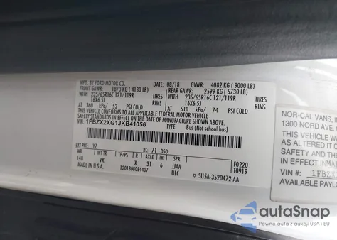 2018 Ford Transit Xl z USA, uszkodzony, nr VIN 1FBZX2XG1JKB41056